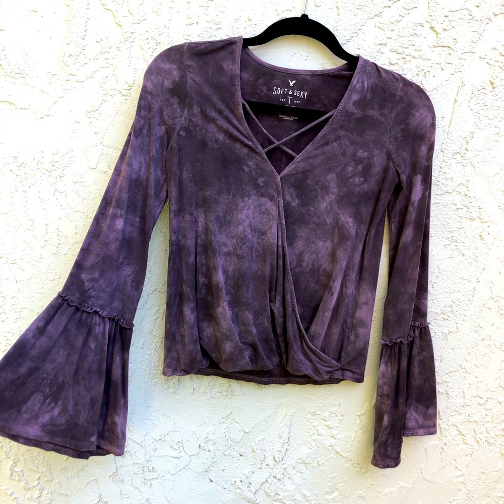 Purple Tie Dye Soft & Sexy Bell Sleeve Top Boho